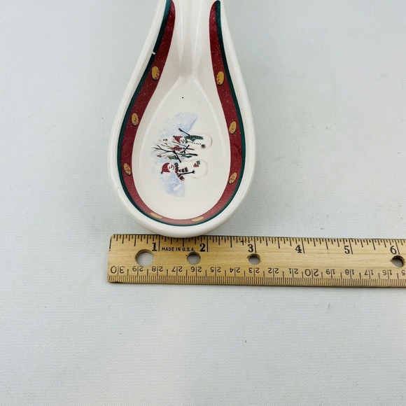 Royal Seasons Snowmen Spoon Rest Red Band Dots‎ Green Trim Stoneware - Picture 8 of 9